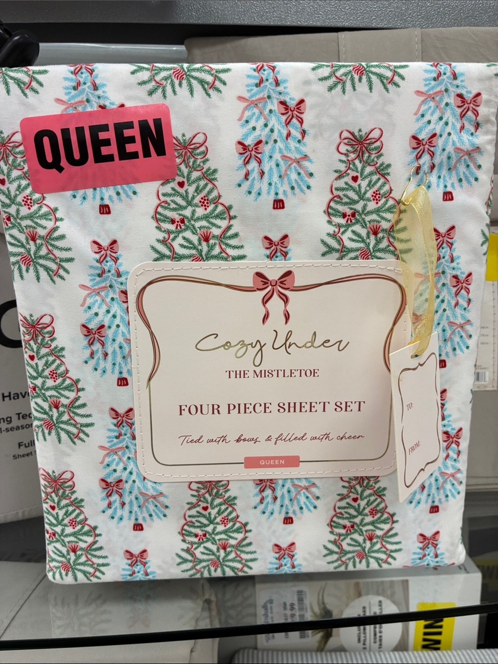 Queen Four-Piece Sheet Set - White with Red & Green